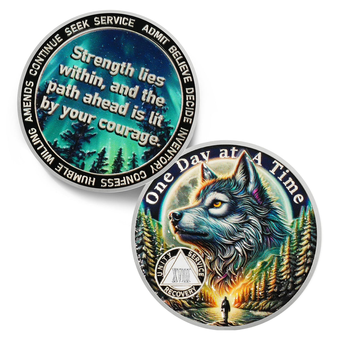 Light Forest Wolf Sobriety Coin Coin With Meaning