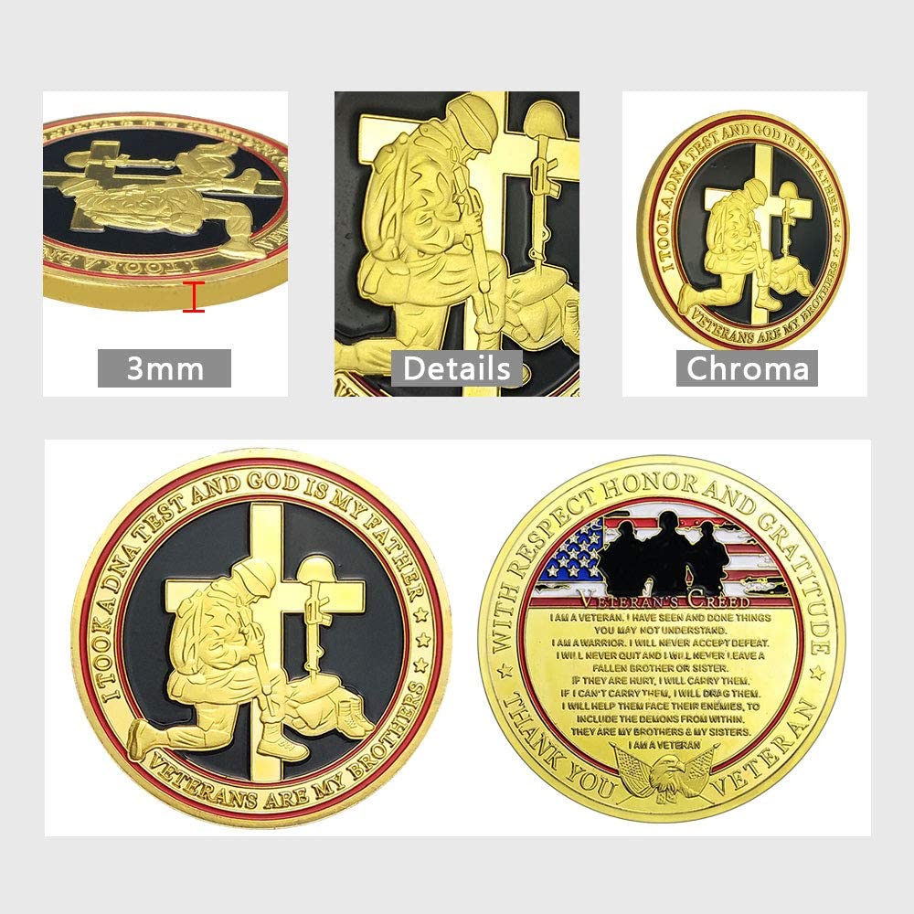 Veteran's Creed Challenge Coin Military Warrior Thank You Coin DecoWoodo