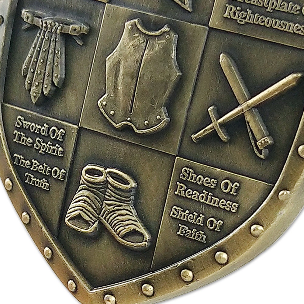 Armor of God EPH 6:13-17 Challenge Coin Shield of Faith Antique Bronze Collectible/gift for Him for father decowoodo