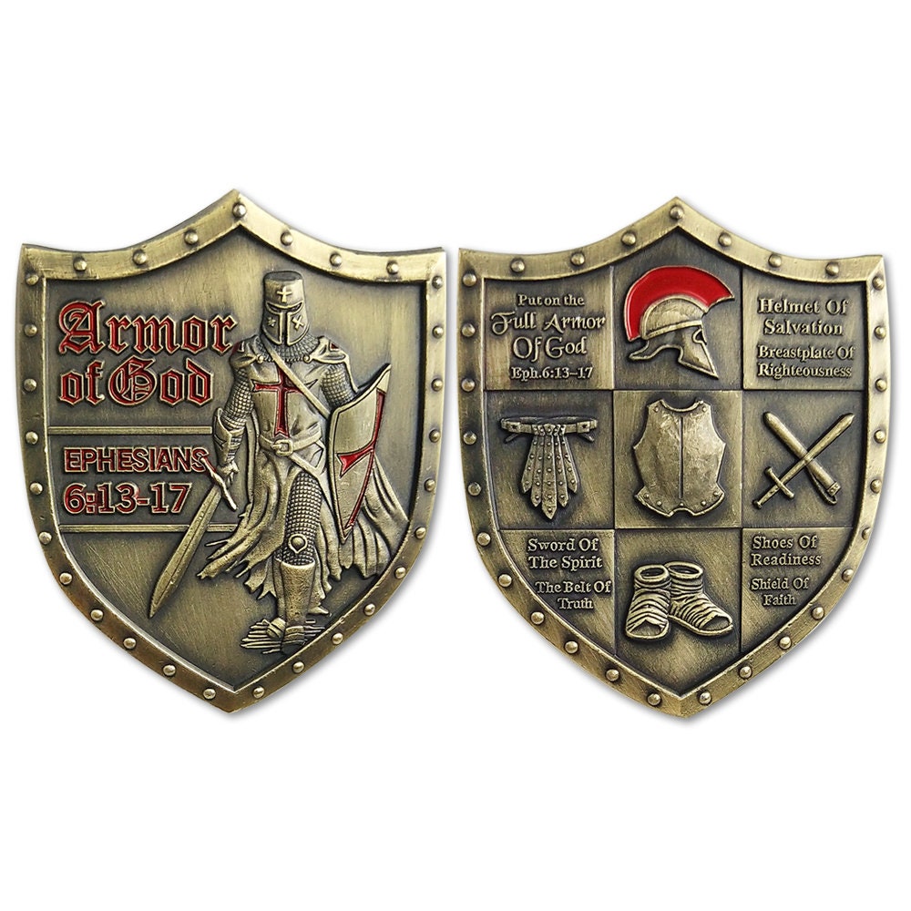 Armor of God EPH 6:13-17 Challenge Coin Shield of Faith Antique Bronze Collectible/gift for Him for father decowoodo