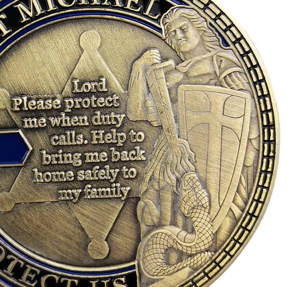 Law Enforcement Challenge Coin Sheriff Six Pointed Star St Michael Patron Saint Collectible/gift for Him for father decowoodo