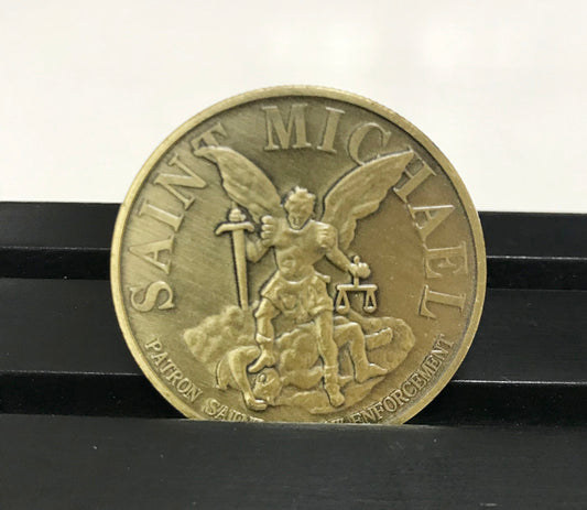 Police Challenge coin policeman officer gift for him police academy gift with desk display St Michael Prayer Coin DecoWoodo