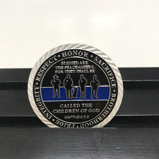 Police blue Knight Templar Challenge Coin A Thin Blue Line Guardian Angel Blessed Prayer Emblem Gift/gift for Him for father DecoWoodo
