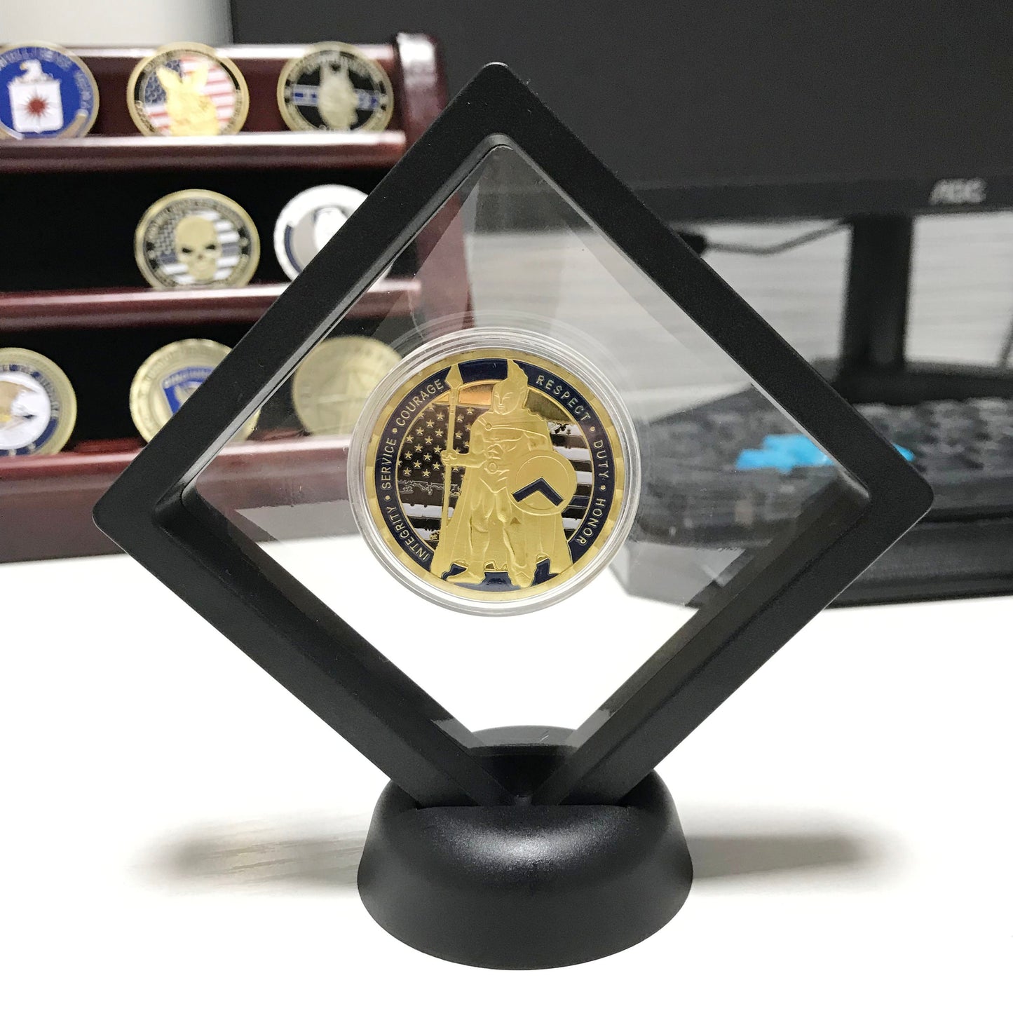 Police Officer Sparta Warrior Challenge Coin A Thin Blue Line Serve & Protect  Thin  Blue Line  Serve Protect DecoWoodo